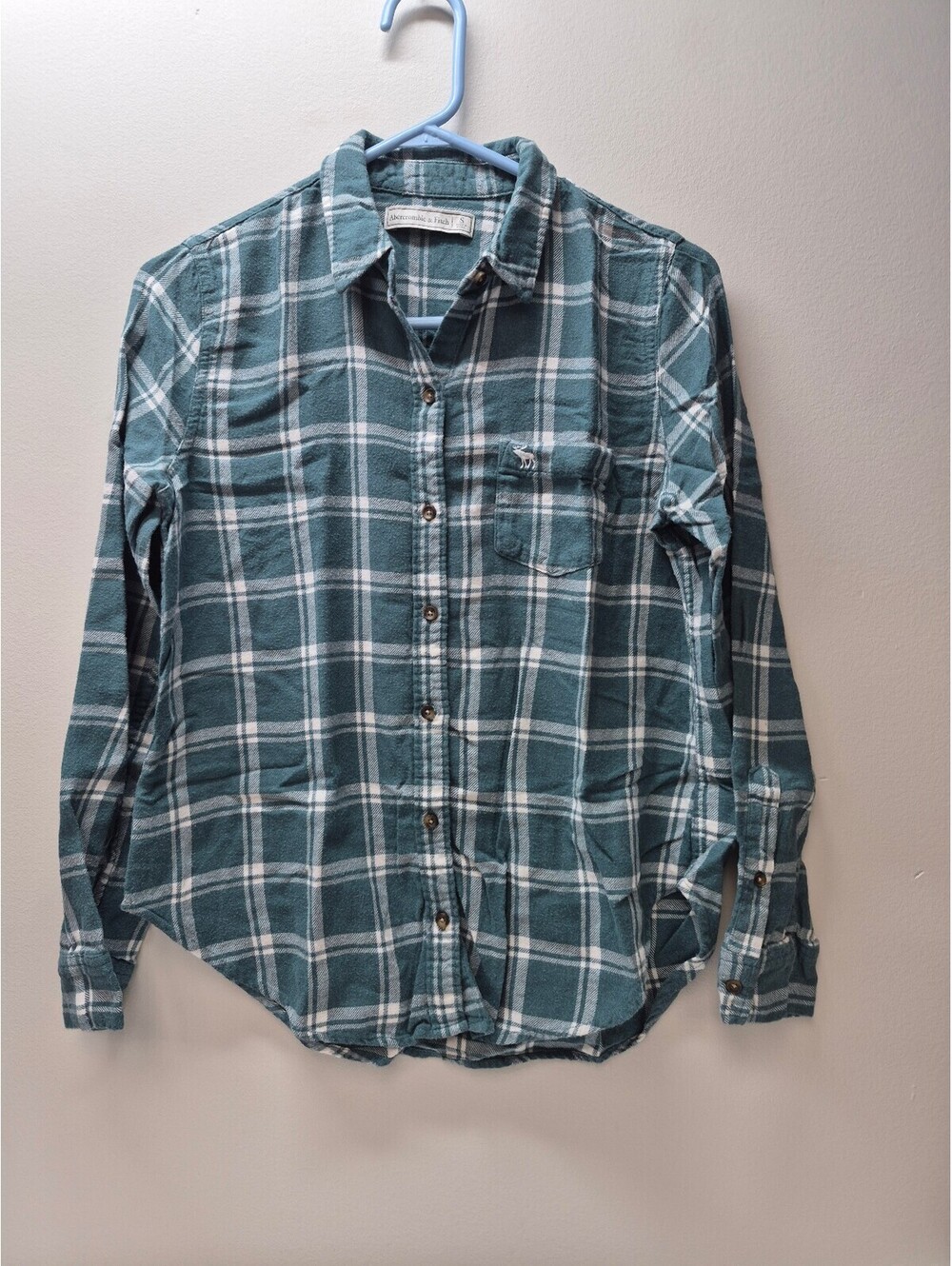 Abercrombie & Fitch Women's Green Plaid Flannel Shirt Size S B377